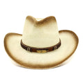 Paper woven Western cowboy hat with bell crown in neutral colour