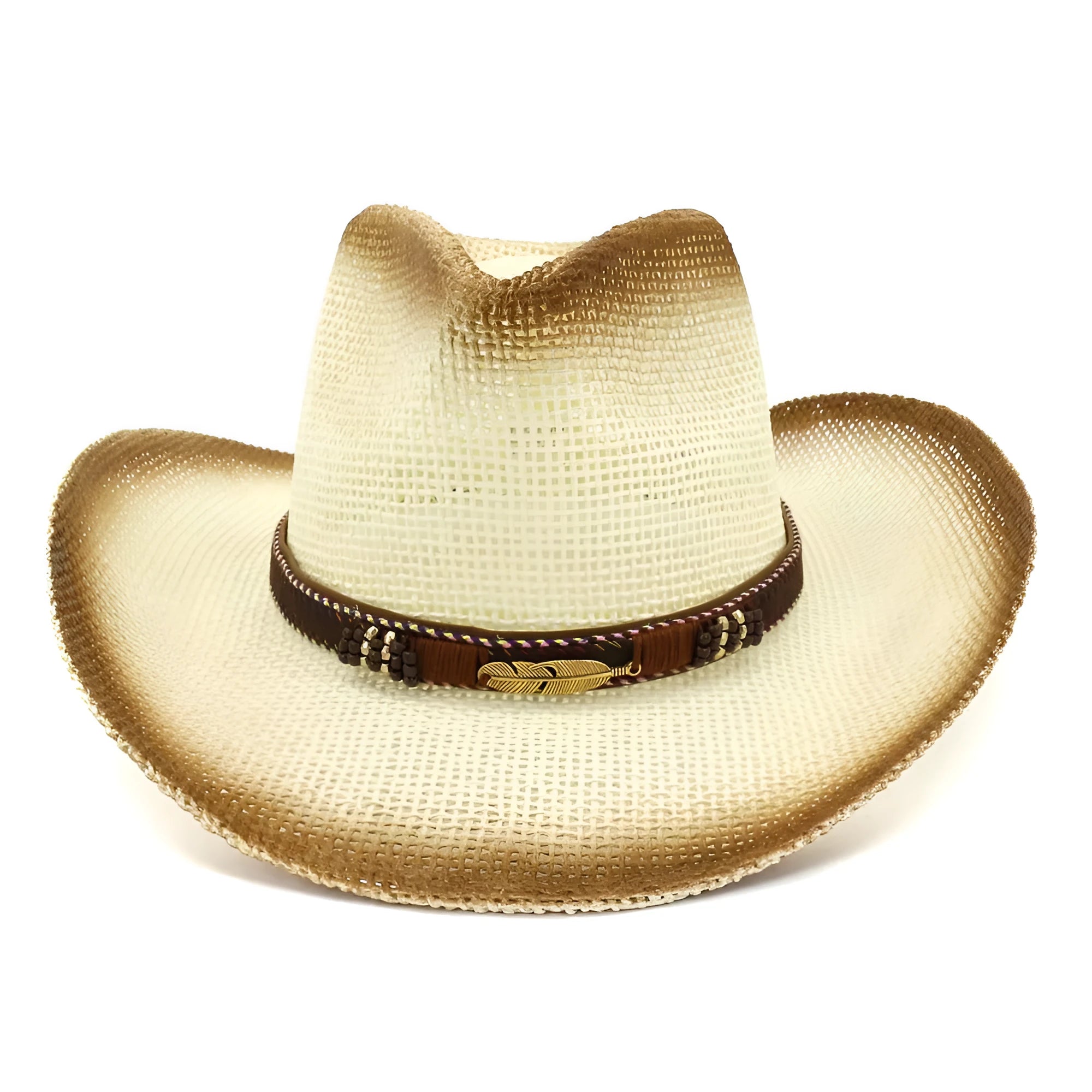 Paper woven Western cowboy hat with bell crown in neutral colour