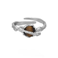 Saturn-themed adjustable open ring with electroplated white gold finish