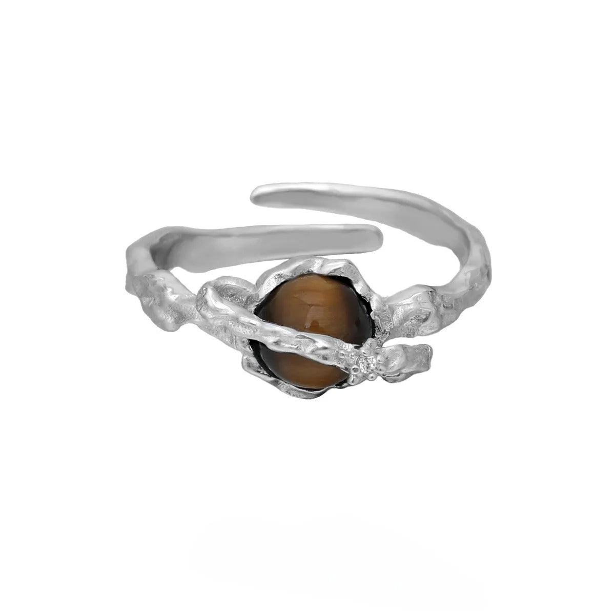 Saturn-themed adjustable open ring with electroplated white gold finish