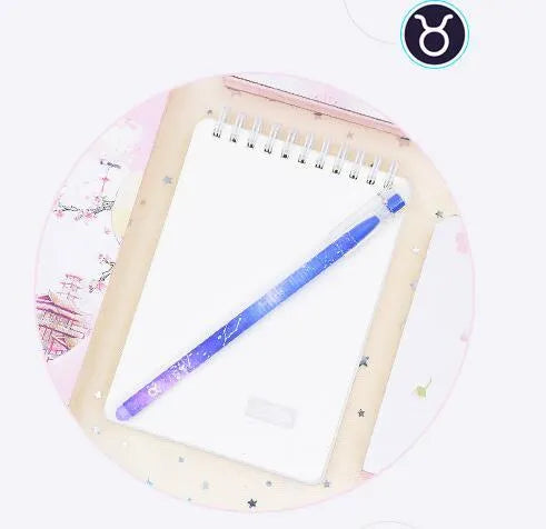 Boxed set of 12 constellation-themed quick-drying gel pens with plastic barrels.