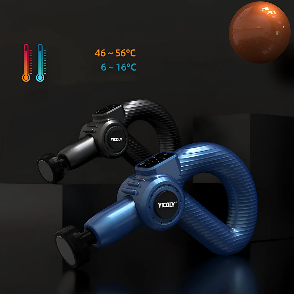 Black smart muscle massage gun with hot and ice compress therapy functions