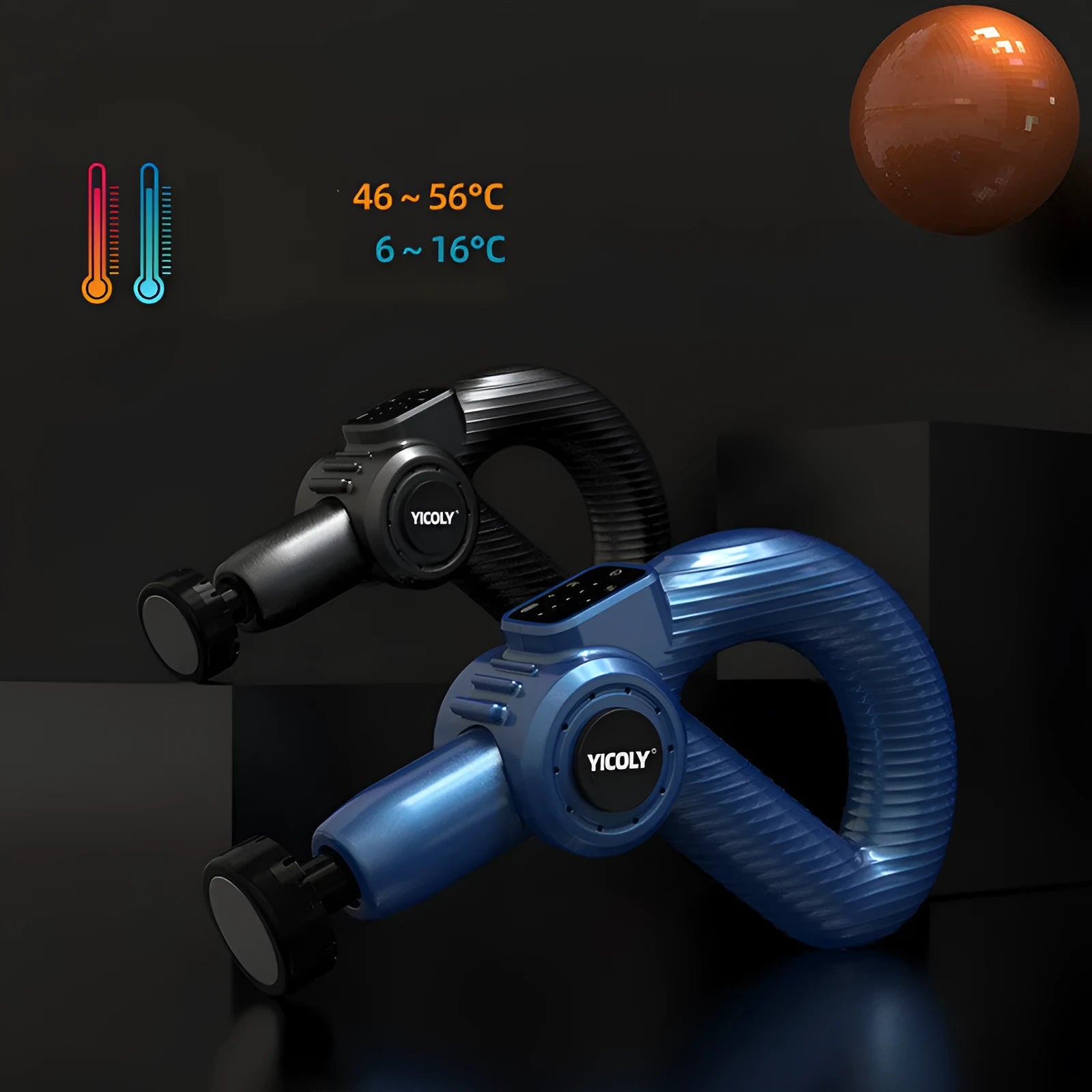 Black smart muscle massage gun with hot and ice compress therapy functions