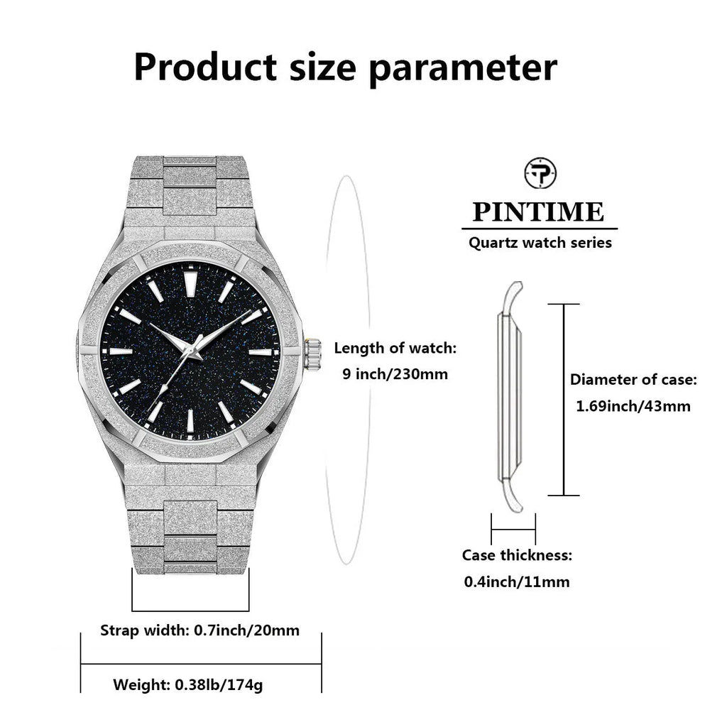 Men's stainless steel business watch with luminous markers in silver colour option
