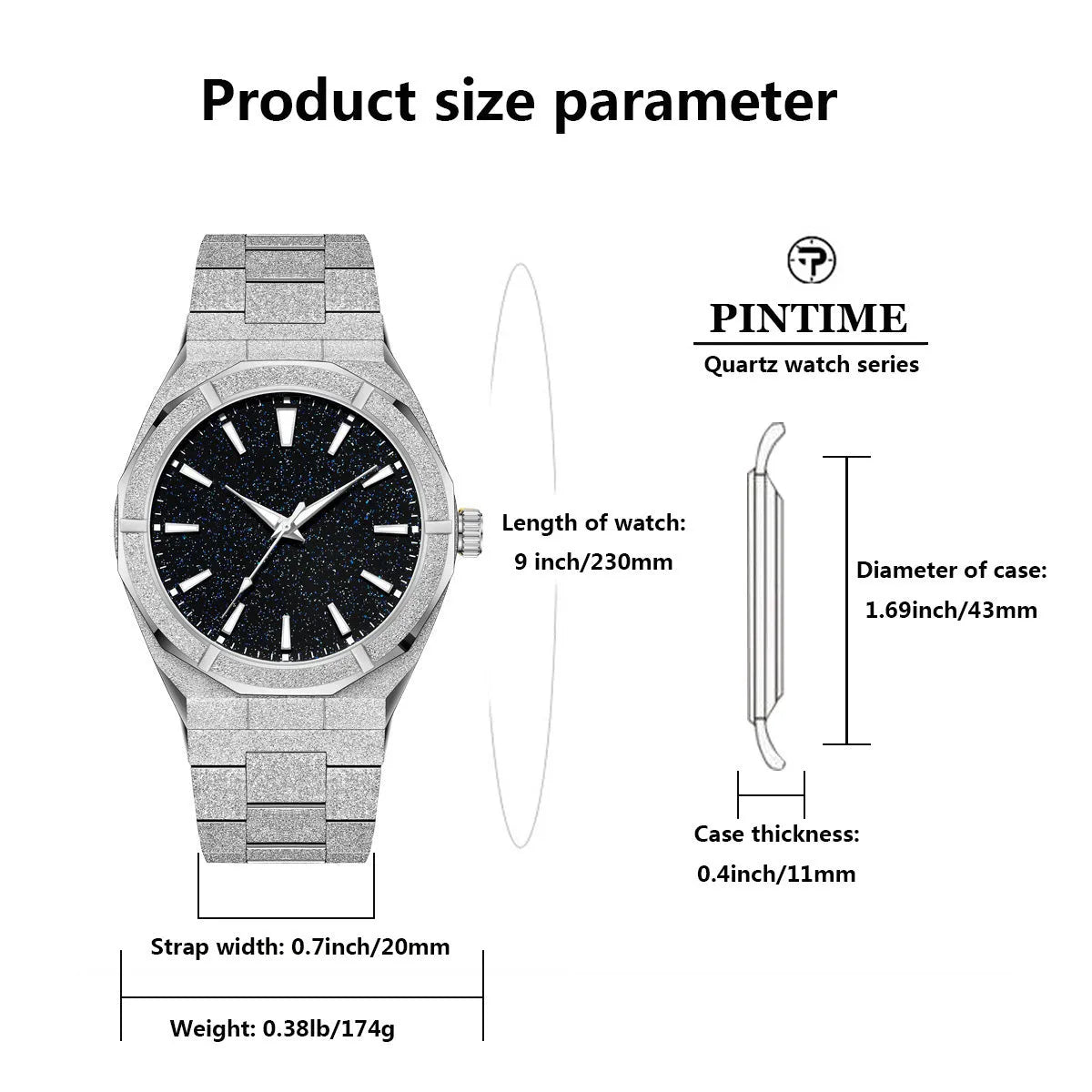 Men's stainless steel business watch with luminous markers in silver colour option