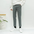Men's slim loose straight-leg cotton trousers in khaki with a drawstring waist