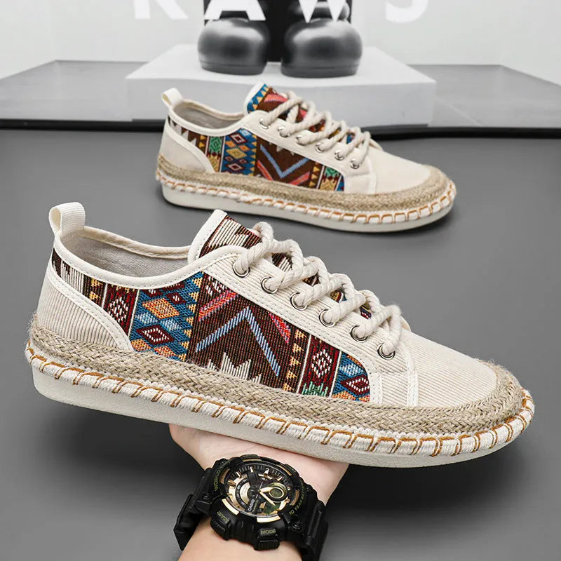 Men's casual summer shoes with breathable cloth upper in black colour, round-toe design