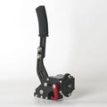 Aluminium linear handbrake for PC sim racing, compatible with Logitech and Thrustmaster wheels, in red, blue, or black.