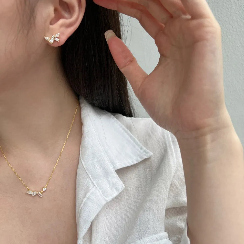 925 silver geometric zircon necklace for women, white finish option, electroplated pendant