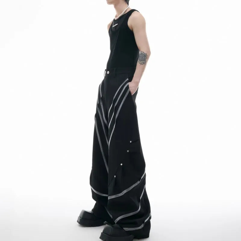 Men's trousers with three-dimensional cutting and metal striped rivet pleated detailing