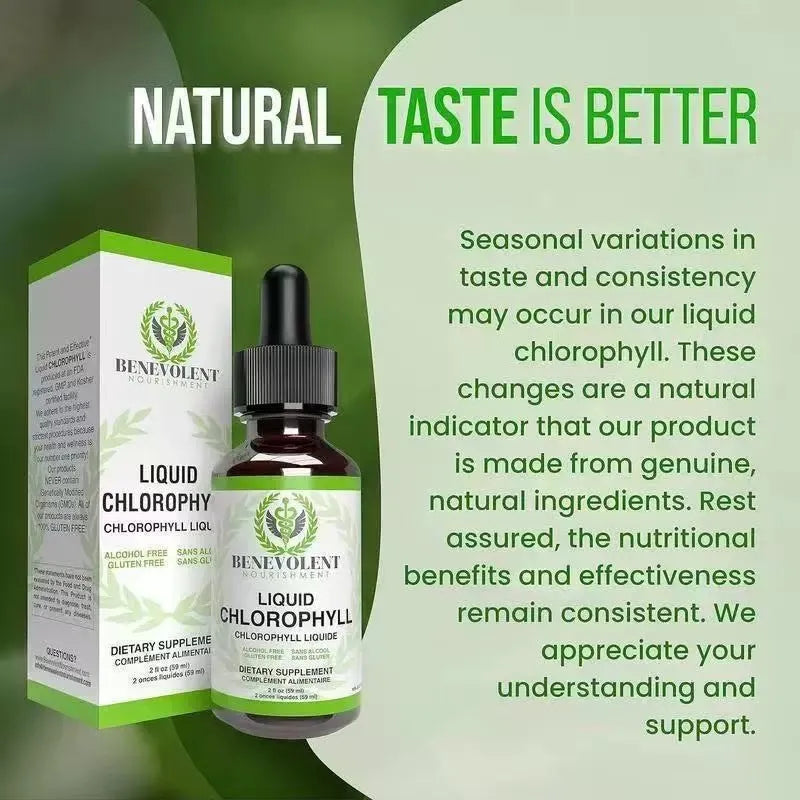 60ml bottle of natural liquid chlorophyll drops for adult intestinal care and dietary supplementation