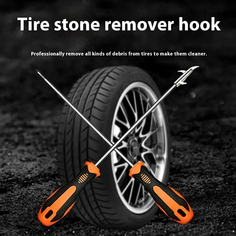 Stainless steel stone cleaning hook in black and yellow with cut stone cutting head and multi-functional hook shape