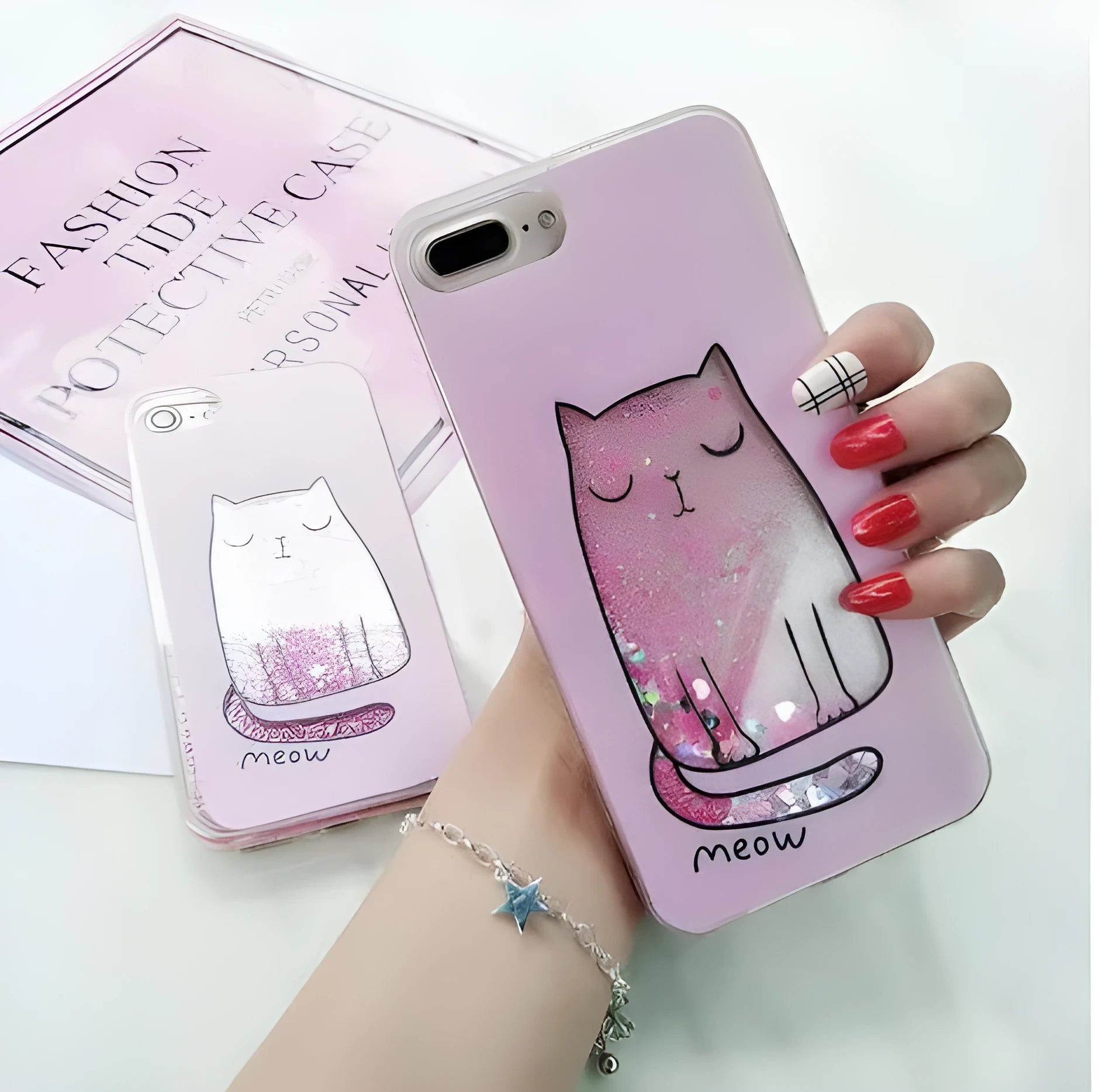 Cat phone case for iPhone with glitter designs and bright colours