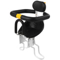 Front mounted steel bicycle child seat on mountain bike, black colour option