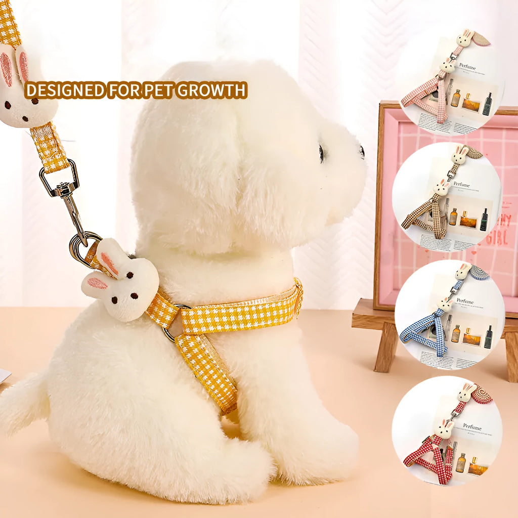 Blue quick-release anti-pull dog harness and leash set for small pets on a white background