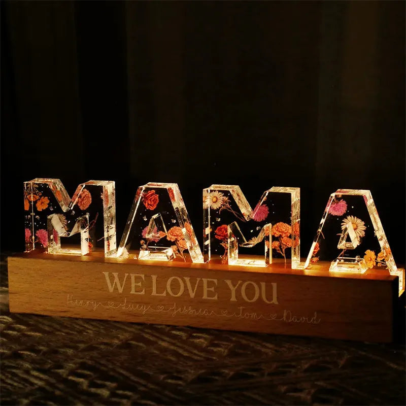 Custom flower printed acrylic LED night light with USB cable, available in 15cm 20cm 30cm sizes
