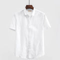 Men's square collar linen short sleeve shirt in cotton blend fabric for summer casual wear