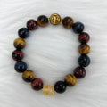 Natural tiger eye stone round beads on a Maillard chain bracelet, 18cm long.