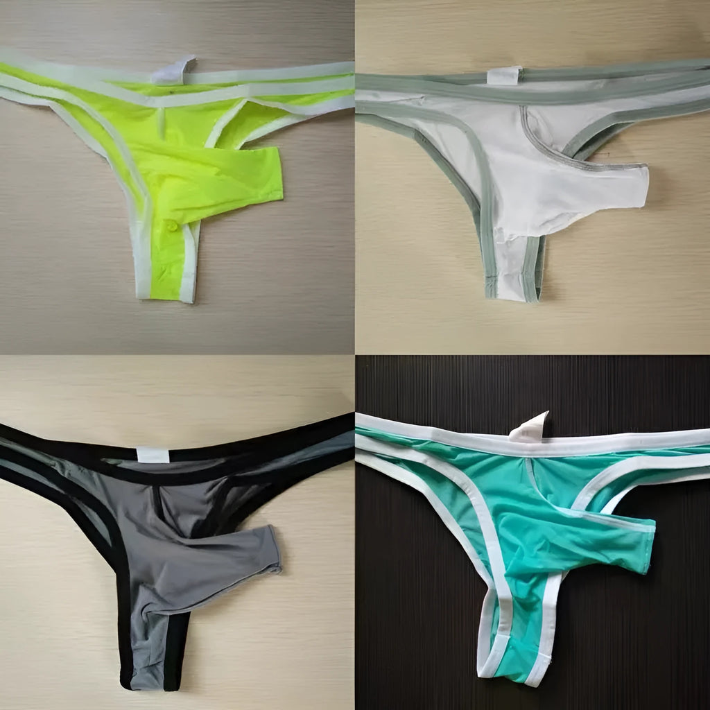 Men's ice silk underwear briefs with elephant nose front pouch design in multiple colours.