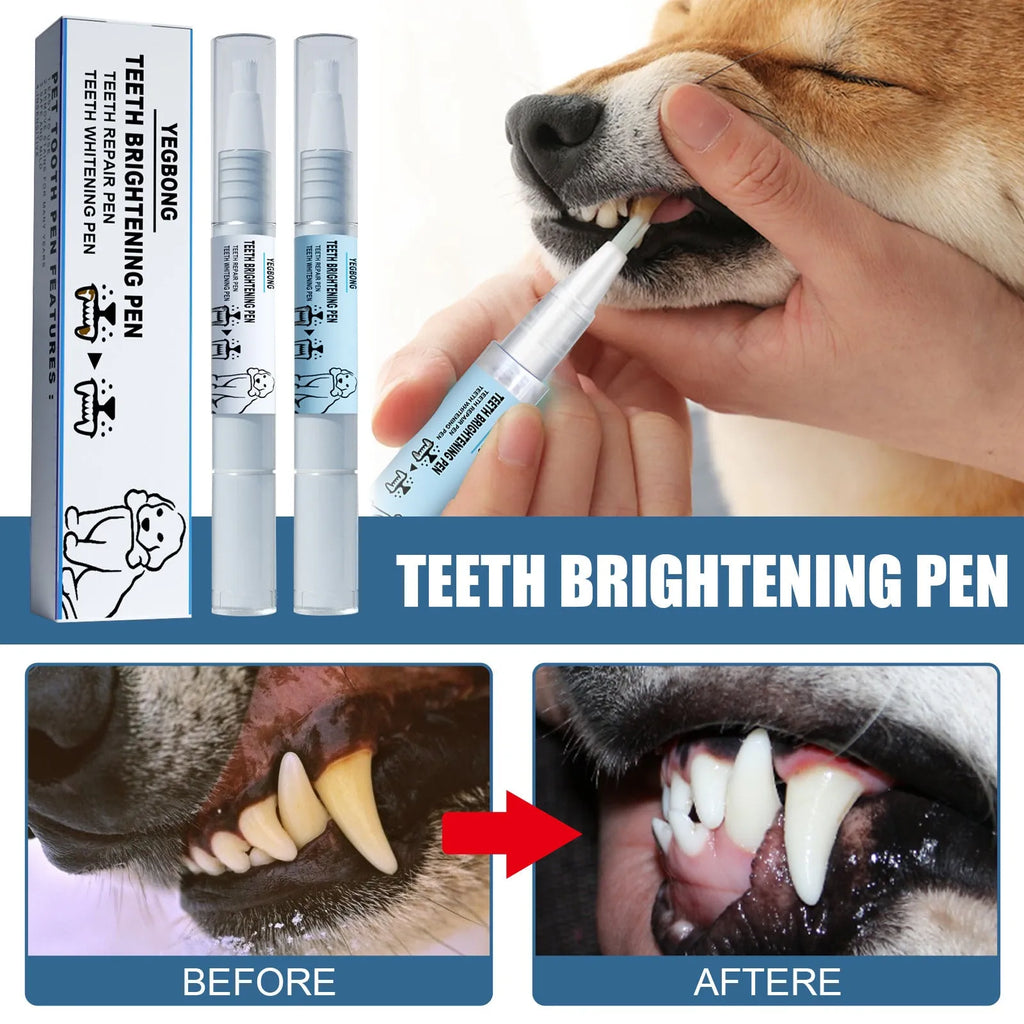 Yegbong pet teeth whitening pen kit with 3ml gel, solution and dental brushes for dogs and cats