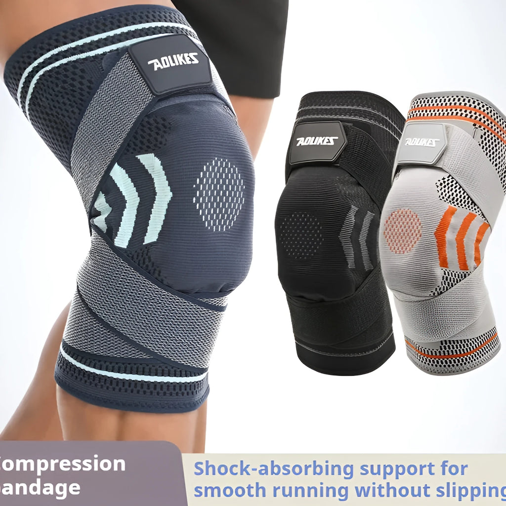 Nylon knee pad leg guard for outdoor exercise cycling running - black and gray single size L