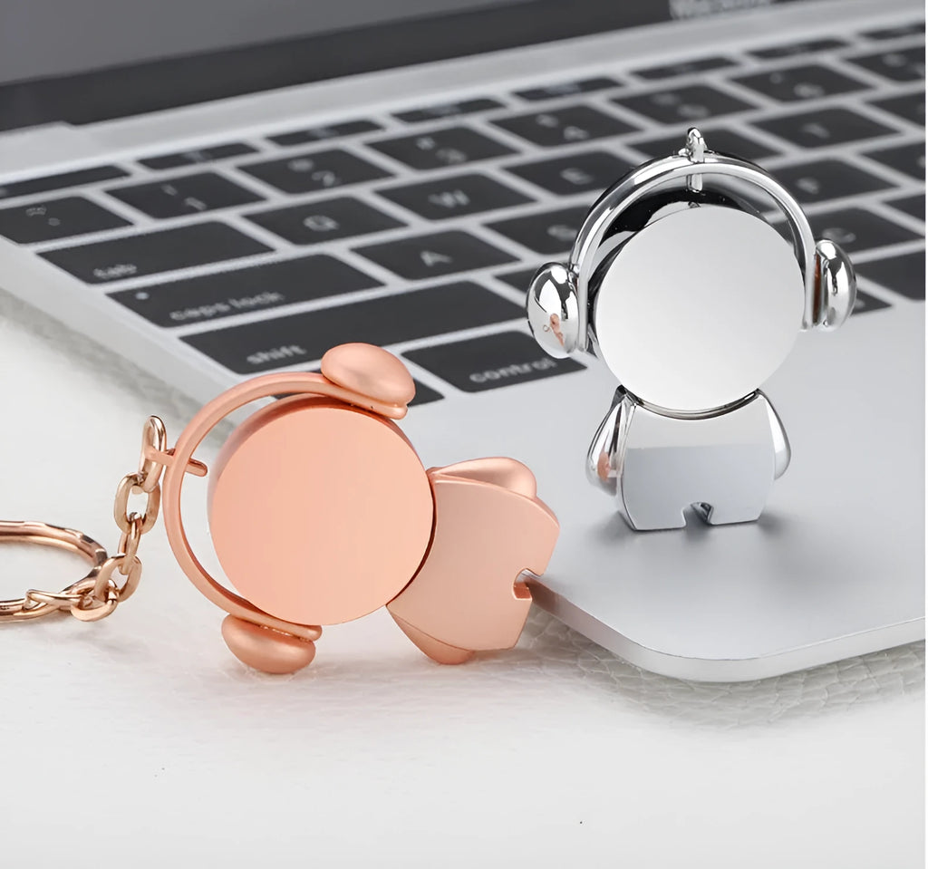 Metal USB flash drive with musician cartoon design in silver or rose gold colour