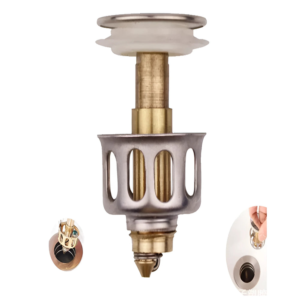 White copper manual press bounce filter element for single basin sink with anti-blocking features