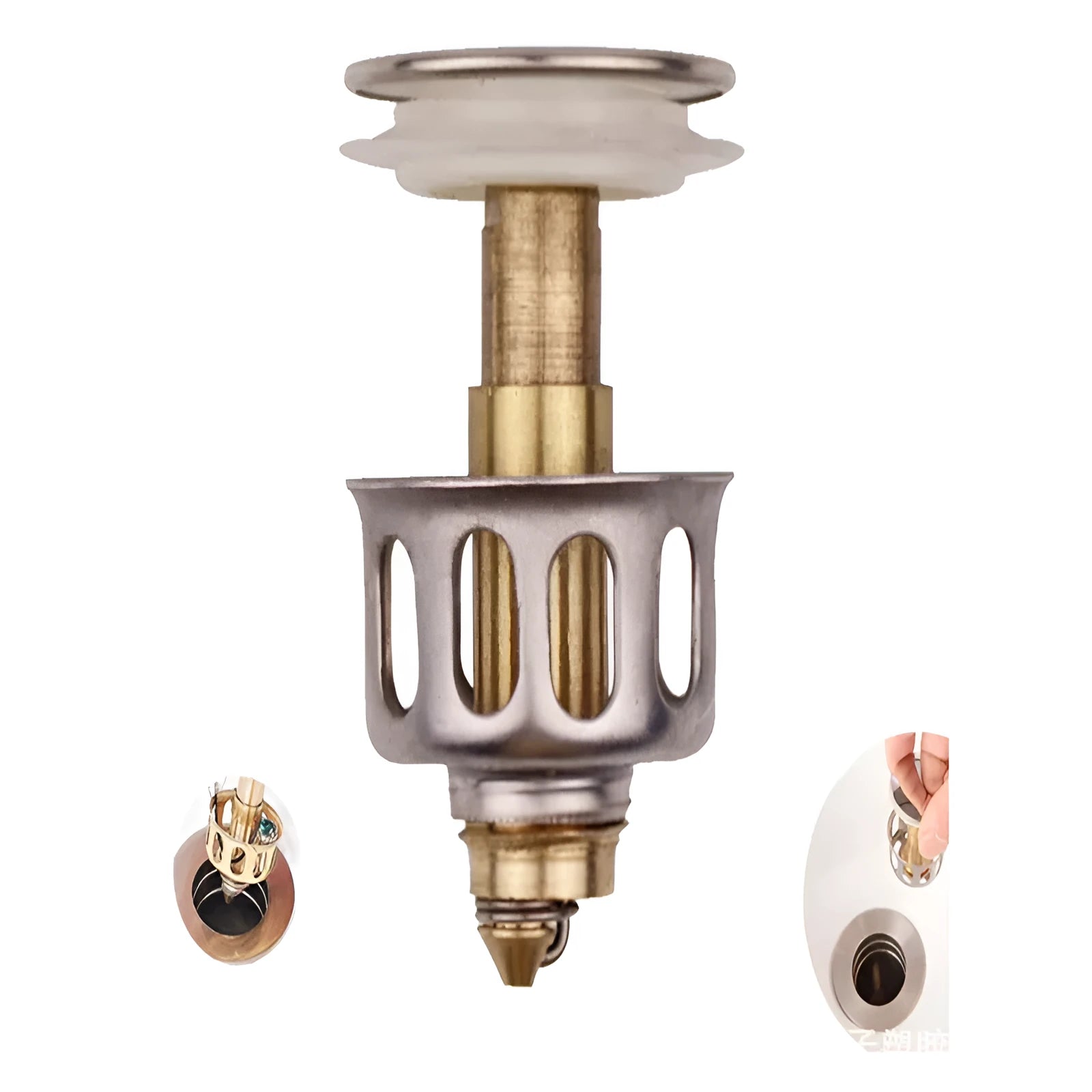 White copper manual press bounce filter element for single basin sink with anti-blocking features