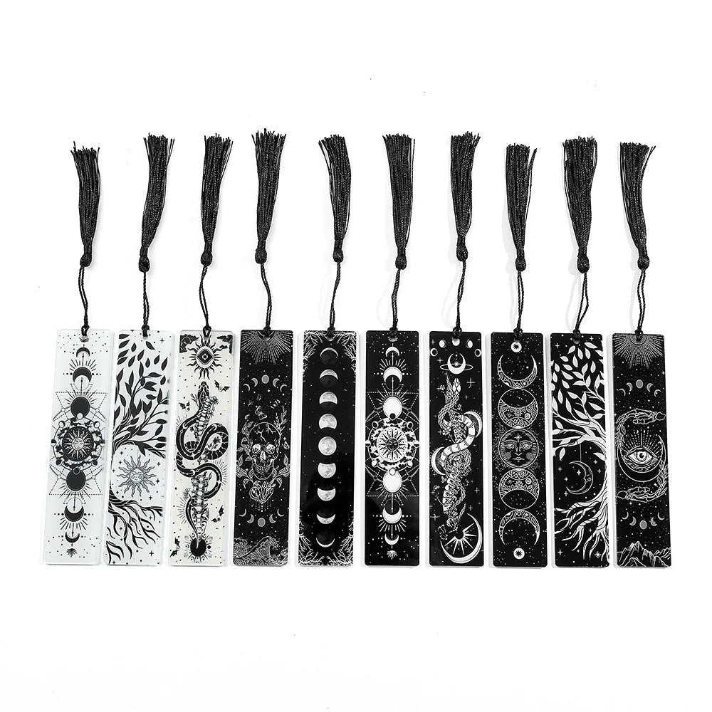 Skull pattern acrylic tassel bookmark in one of ten colour options A to J