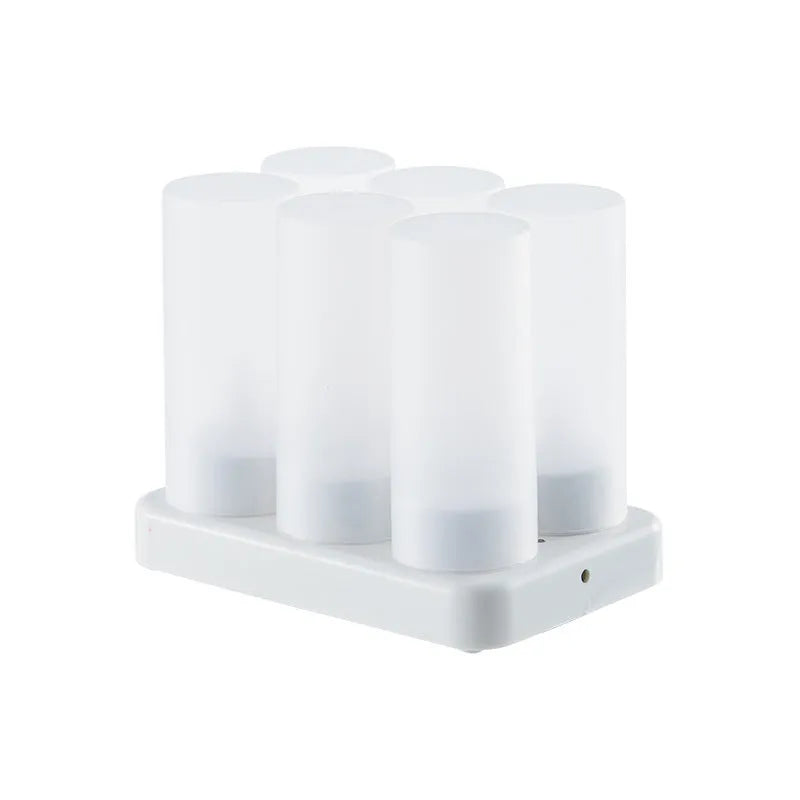 6-seat LED charging electric candle lamp set with white shell base, six yellow candle cores, cup covers, and charger