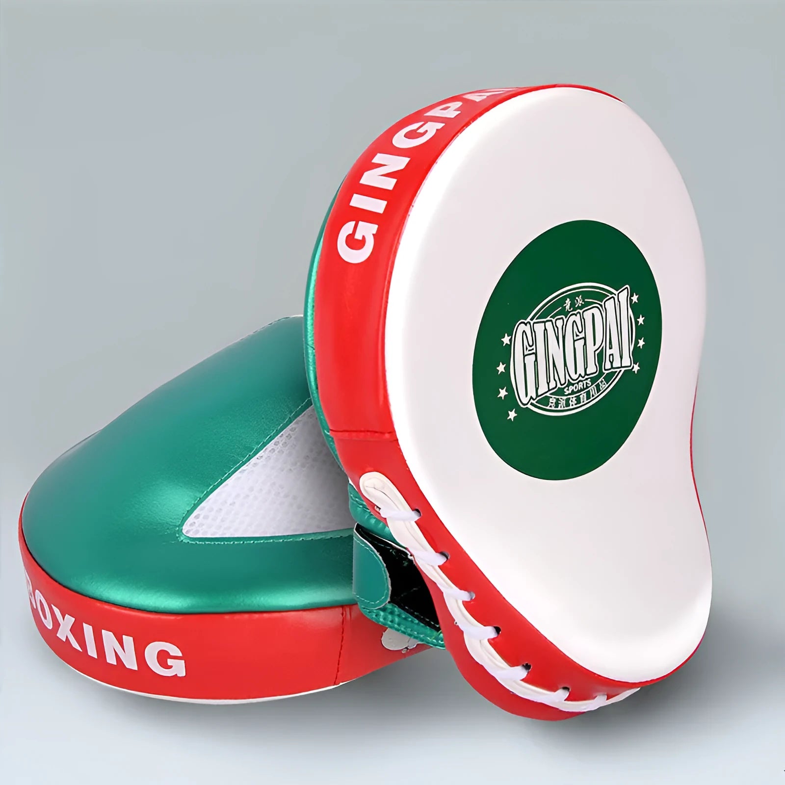 Portable vertical baffle target for Boxer Sanda training in gold or green PU material.