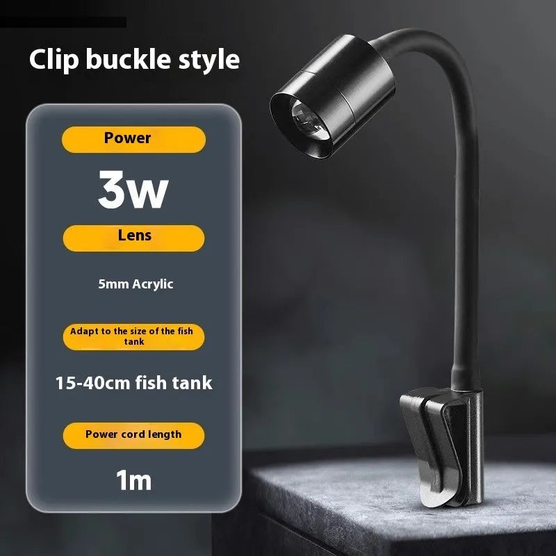 Small South American style LED aquarium light with clip and base mount options for 15-40cm fish tanks