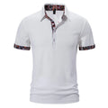 Men's navy blue polo shirt with a colour-stitched collar and short sleeves.