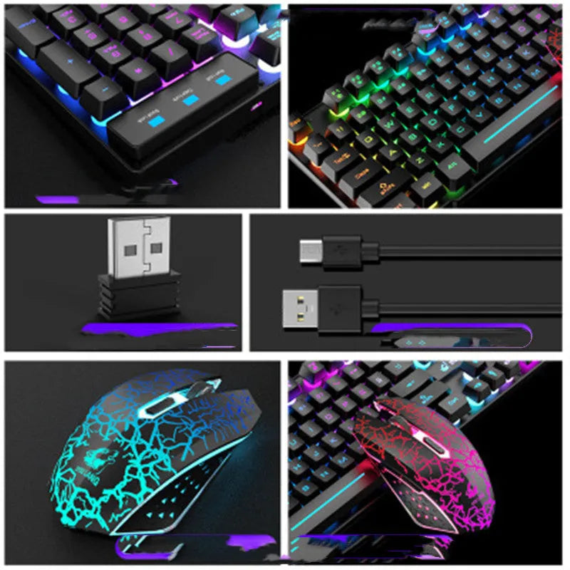 T3 wireless keyboard and mouse set in black with rainbow backlighting