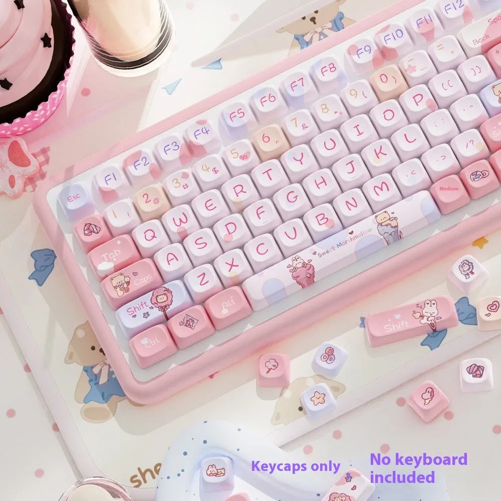 112-key MOA profile PBT keycap set with five-sided sublimation print in sweet cotton candy colourway