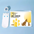 A pack of 20 white disposable non-woven fabric shoe covers for small or medium dogs on a blue background.