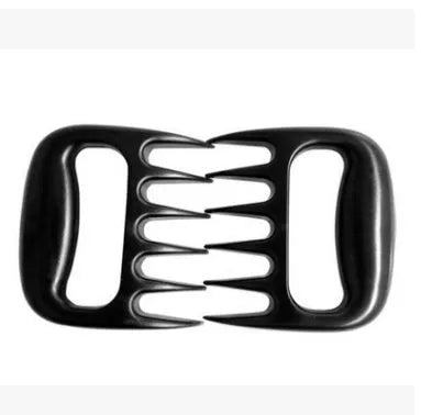 Two black plastic bear claw meat shredder forks for BBQ and kitchen use.