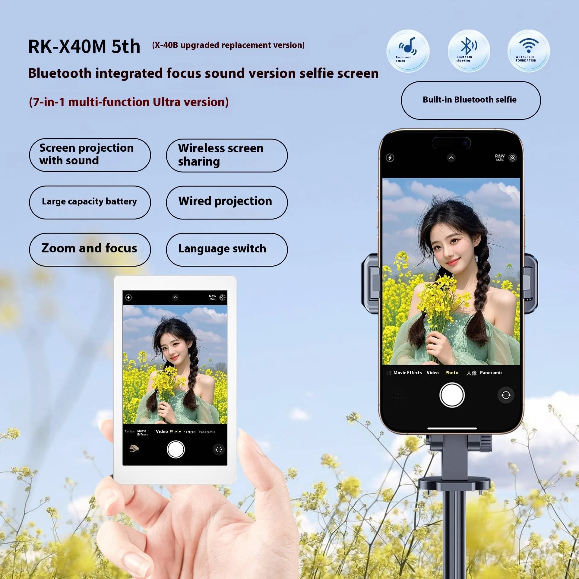 X40M Audio Zoom black magnetic mobile phone projector showing rear mount and compact size