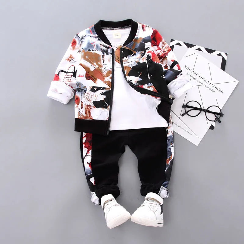Black Korean-style boys three-piece suit with long sleeves, suitable for height 80-120cm, on child model