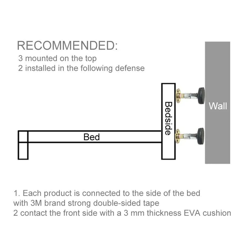 Adjustable threaded bed frame anti-shake tool with EVA pad, metal stabiliser for headboard and wall protection