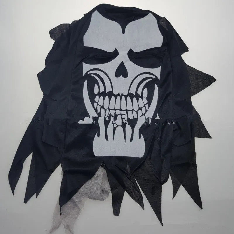 Adult Halloween death angel costume set black cloth one size includes ghost headgear robe belt ghost gloves