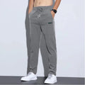 Ice silk casual men's elastic large business pants straight tube high waist solid colour polyester fabric in black, dark grey, light grey