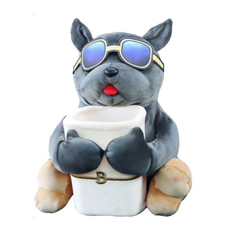 Plush car armrest tissue box cover with dog design options measuring 27 by 33 centimetres
