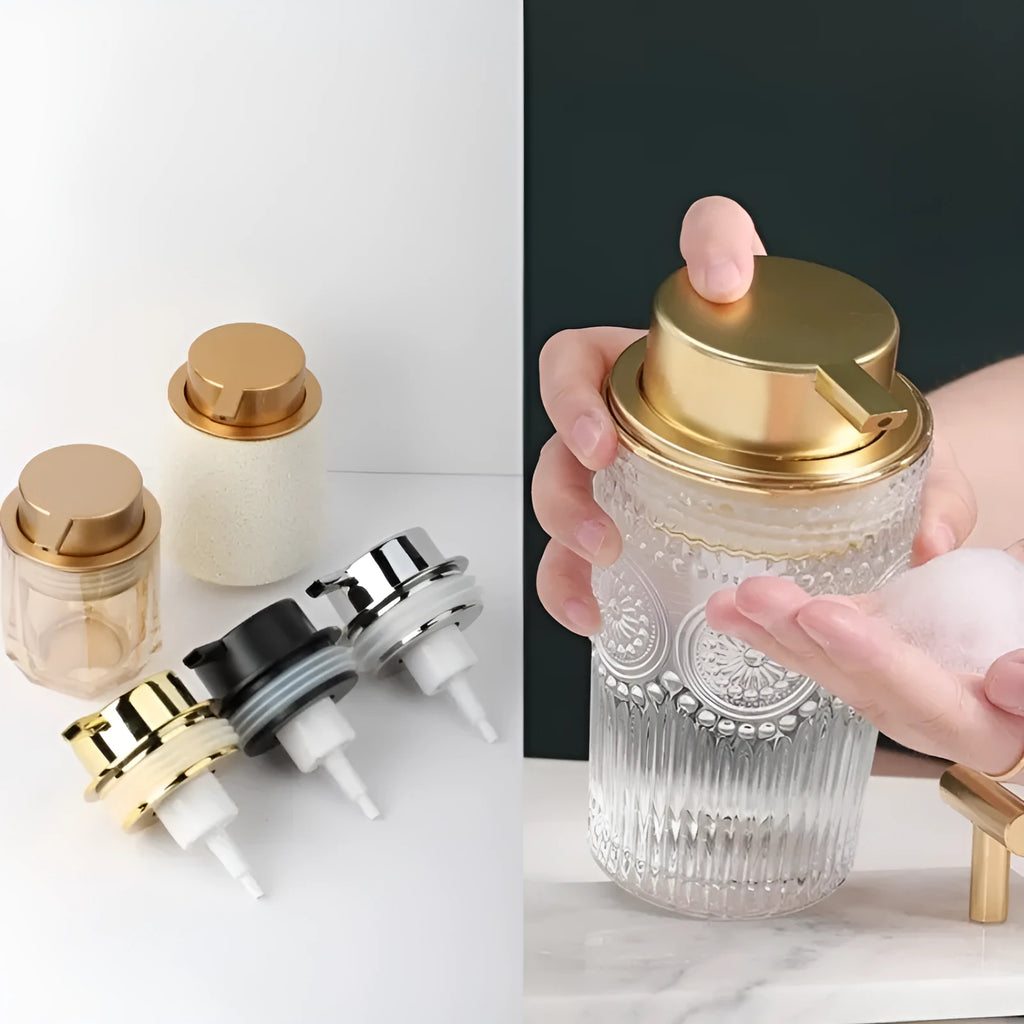 ABS plastic foam pump with large head in metallic gold finish for facial cleanser