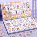Box of children's stickers showing five cute designs including Meatball Cute Everyday and Peach Tea Party.