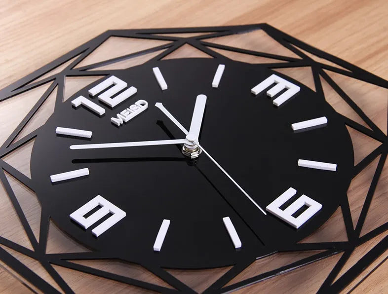 Square acrylic wall clock with sweeping movement, 58cm size, white face and frame, mounted on a light wall