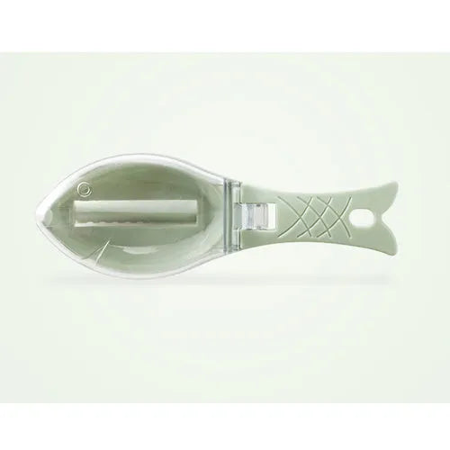 Fish scale scraper kitchen tool with cover design in food-grade white plastic with hanging hole