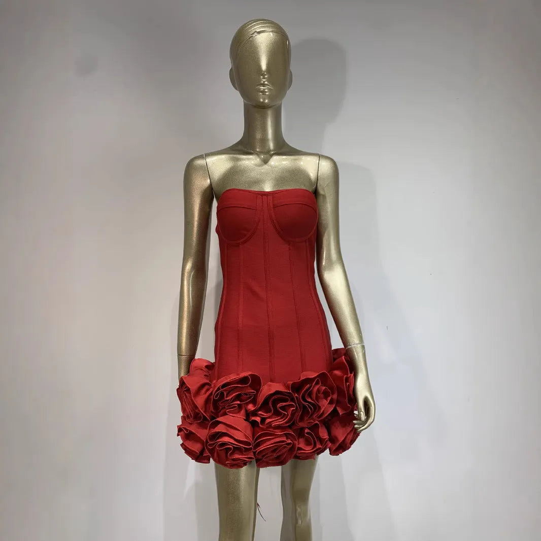 Women's solid colour mid-waist dress in red, white or black polyester fabric