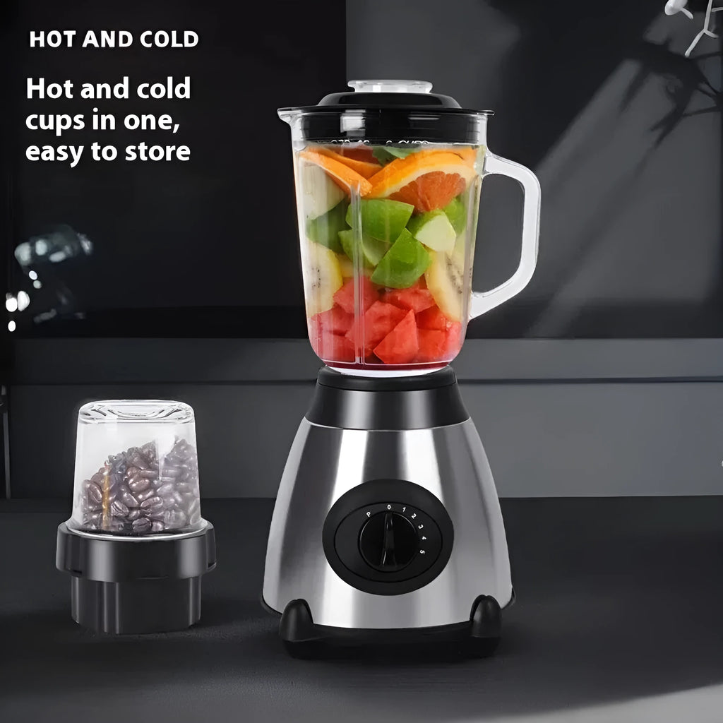 Multifunctional household grinder and juicer with stainless steel body, 20x40cm, available with glass or stainless steel cup