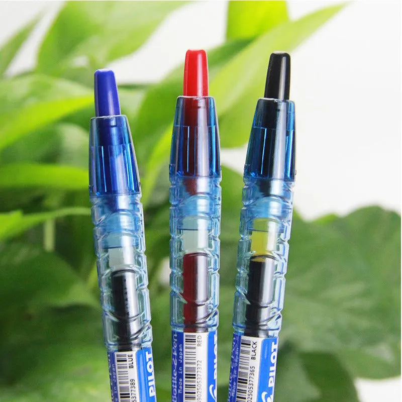 Transparent blue press-action gel pen with 0.5mm head and black, blue or red refill
